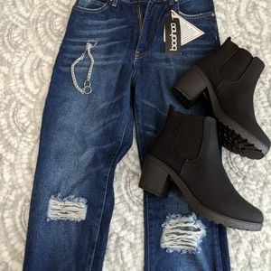 Boohoo High Rise Distressed Mom Jeans